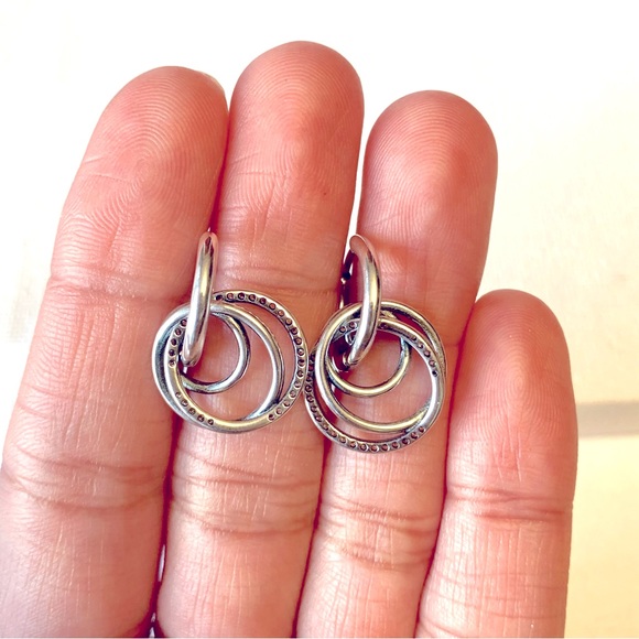 ◾️925 Sterling Silver Cubic Zircon Circle Charm Hoop Earrings - Picture 5 of 8